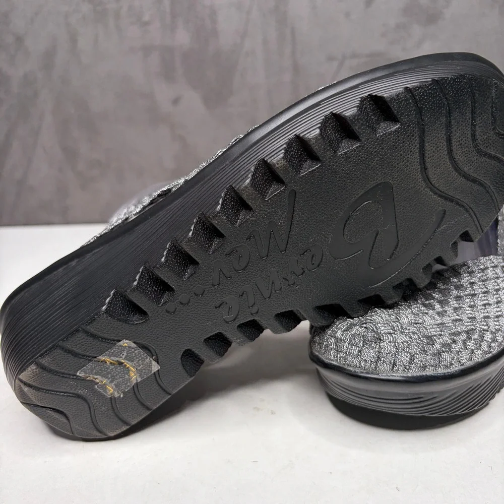 Bernie Mev Lulia Wedge Sandals Womens 41 Silver Woven Elastic Mary Jane Platform